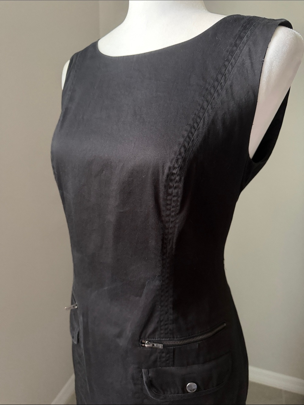 CALVIN KLEIN Black Sleeveless Sheath Dress Zip Pockets Size 6 - Picture 6 of 13